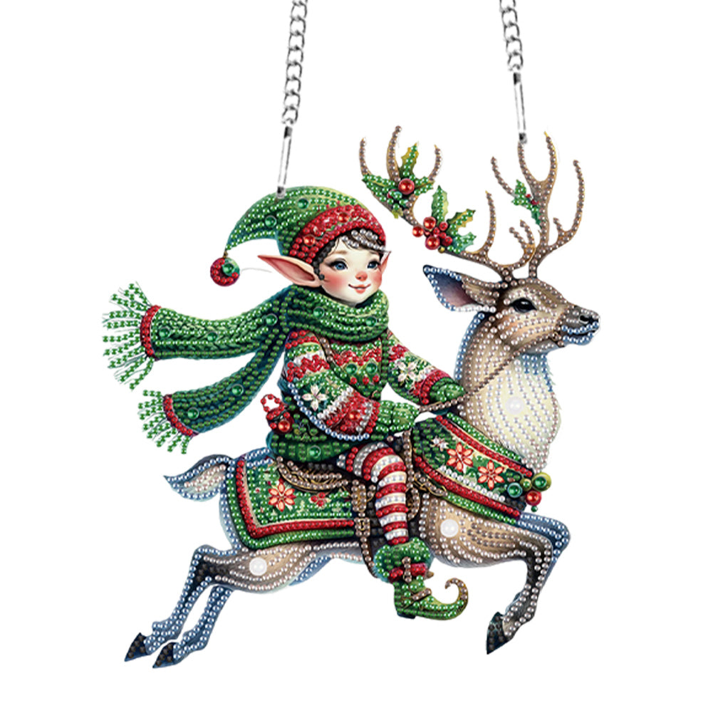 Christmas Elf Deer Acrylic Special Shape 5D DIY Diamond Painting Dots Pendant