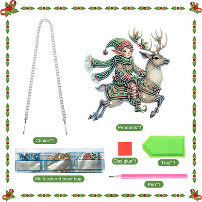 Christmas Elf Deer Acrylic Special Shape 5D DIY Diamond Painting Dots Pendant