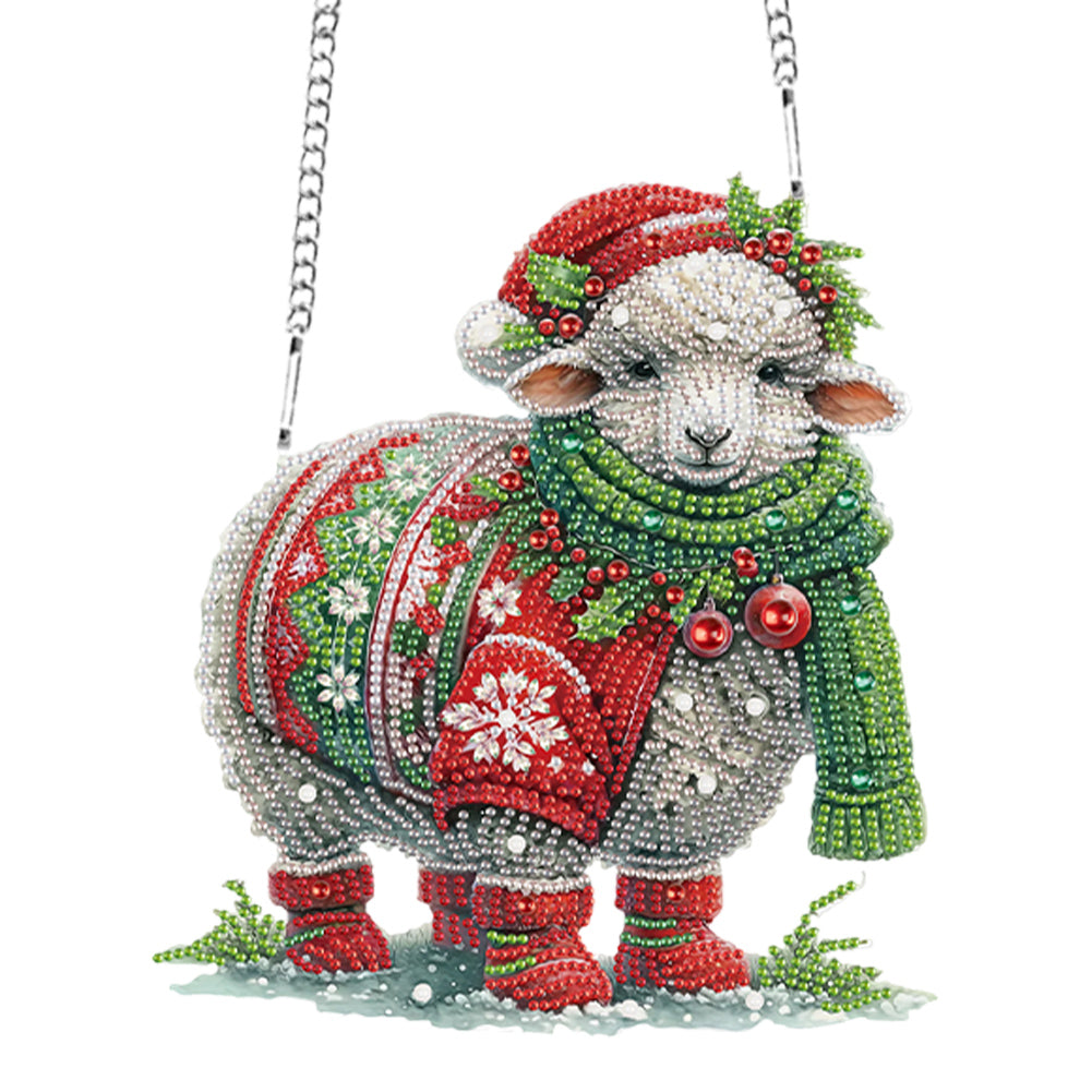 Christmas Sheep Acrylic Special Shape 5D DIY Diamond Painting Dots Pendant