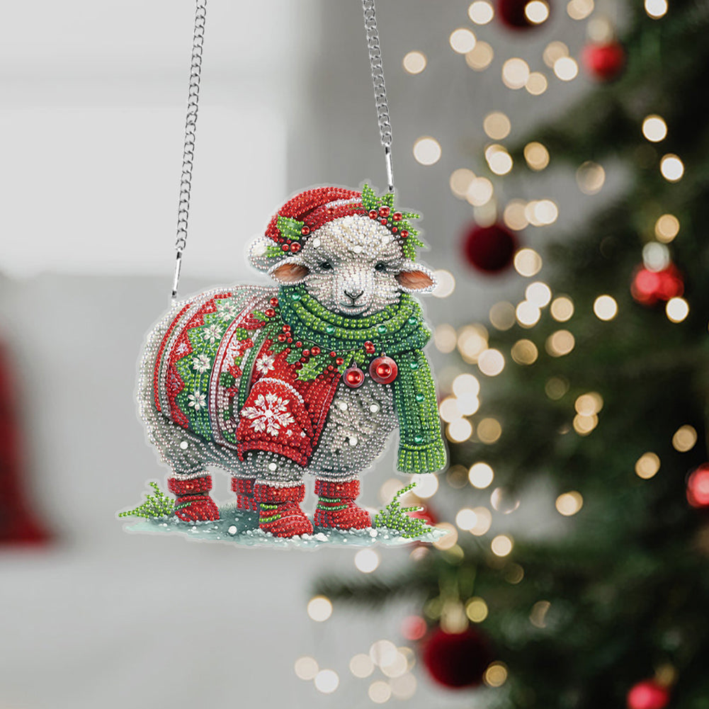 Christmas Sheep Acrylic Special Shape 5D DIY Diamond Painting Dots Pendant