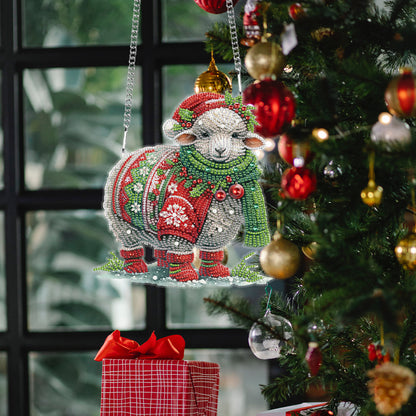 Christmas Sheep Acrylic Special Shape 5D DIY Diamond Painting Dots Pendant