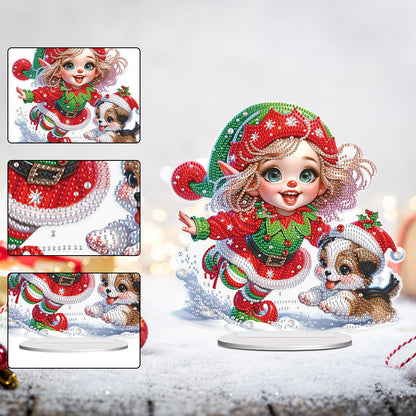 Christmas Girl & Dog Diamond Painting Tabletop Ornaments Kit Bedroom Table Decor