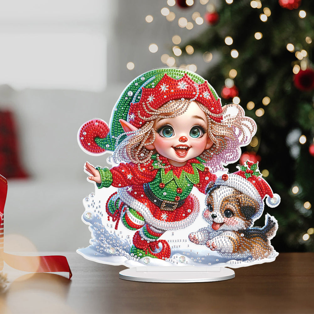 Christmas Girl & Dog Diamond Painting Tabletop Ornaments Kit Bedroom Table Decor