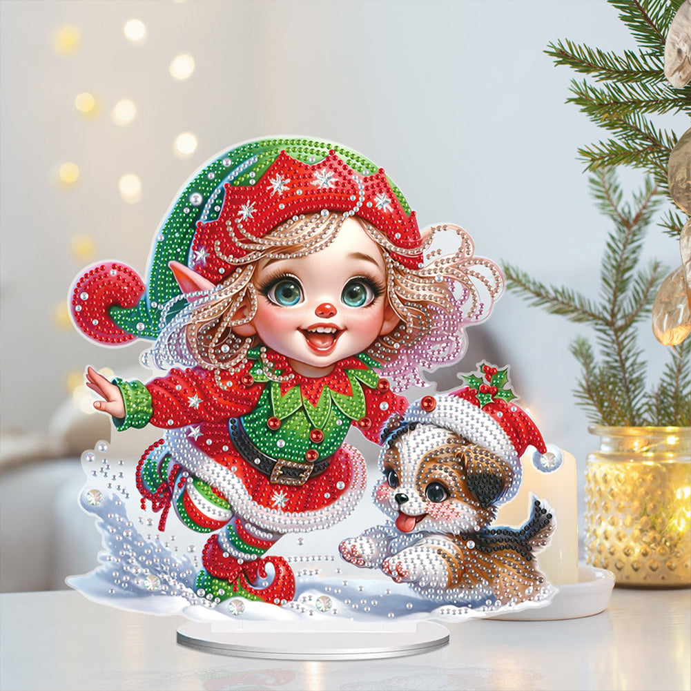 Christmas Girl & Dog Diamond Painting Tabletop Ornaments Kit Bedroom Table Decor