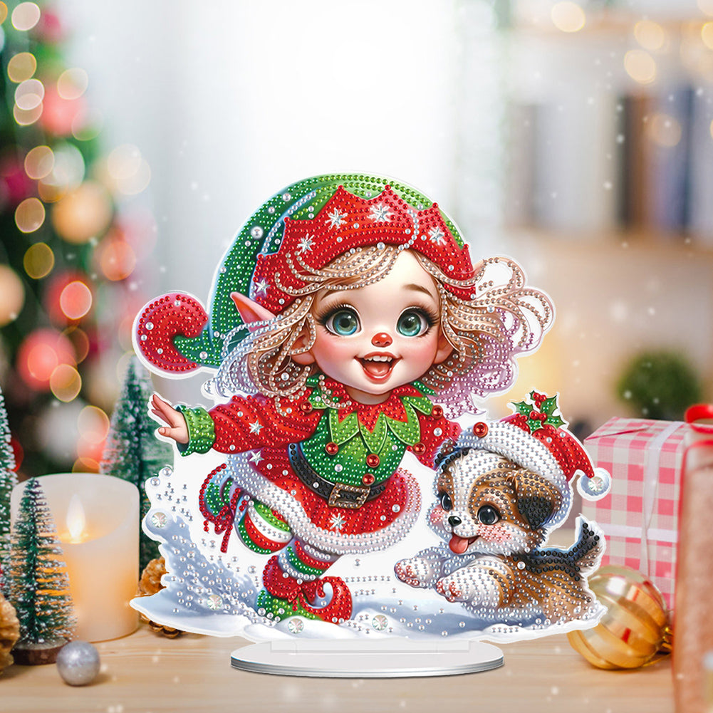 Christmas Girl & Dog Diamond Painting Tabletop Ornaments Kit Bedroom Table Decor