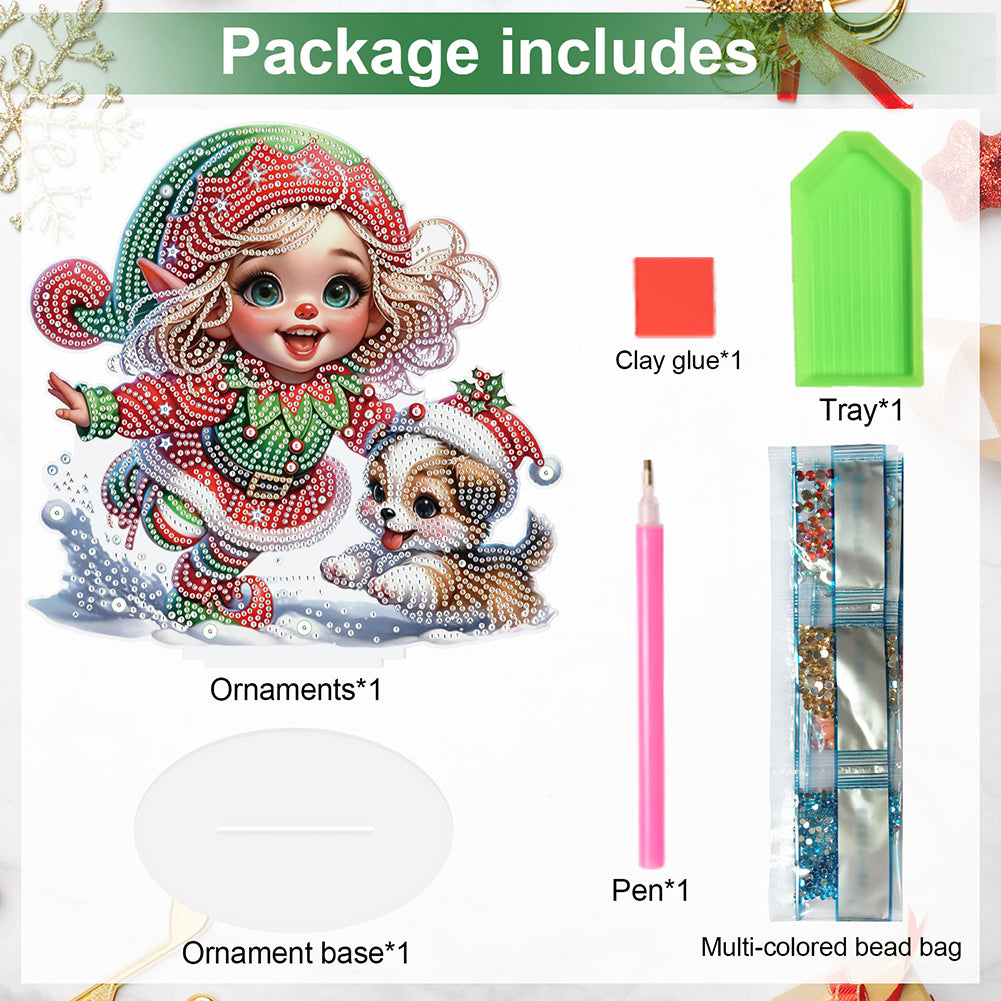 Christmas Girl & Dog Diamond Painting Tabletop Ornaments Kit Bedroom Table Decor