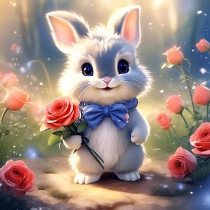 Bunny Holding Flower - Full AB Round Drill Diamond Painting 30*30CM
