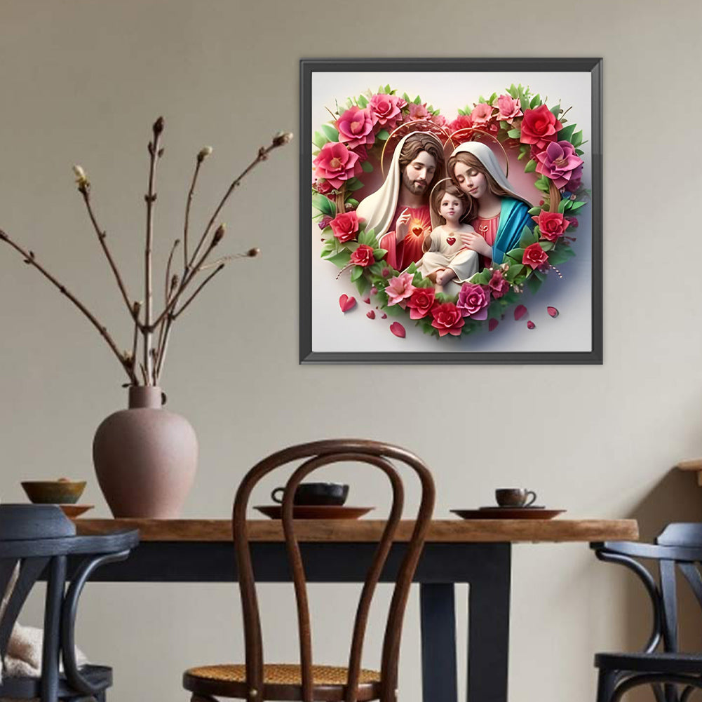 Family In The Heart Of Flowers - Full Round Drill Diamond Painting 40*40CM