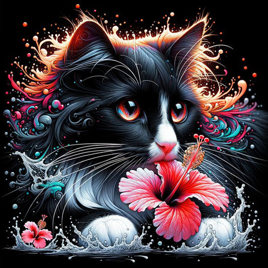 Cat And Flowers - Full Round Drill Diamond Painting 40*40CM