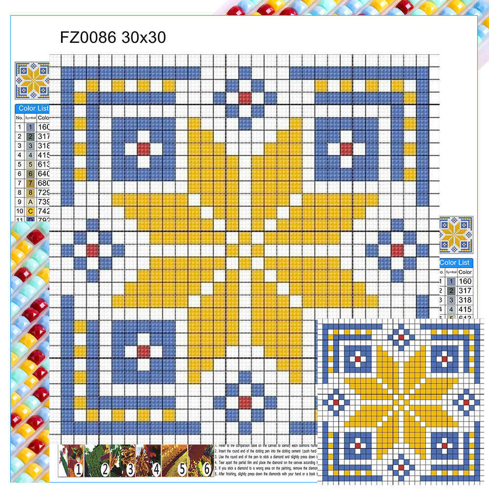 Blue And Yellow Mosaic - Full Square Drill Diamond Painting 30*30CM