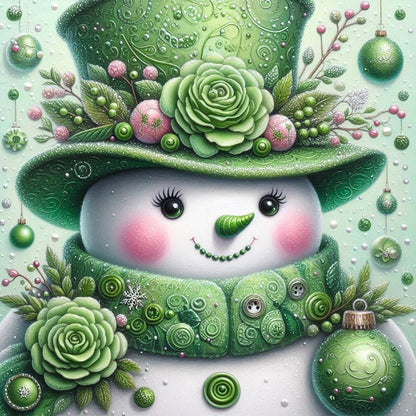 Green Snowman - Full Round Drill Diamond Painting 30*30CM