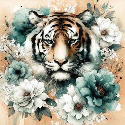 Blue And White Peony Tiger - Full Round Drill Diamond Painting 40*40CM