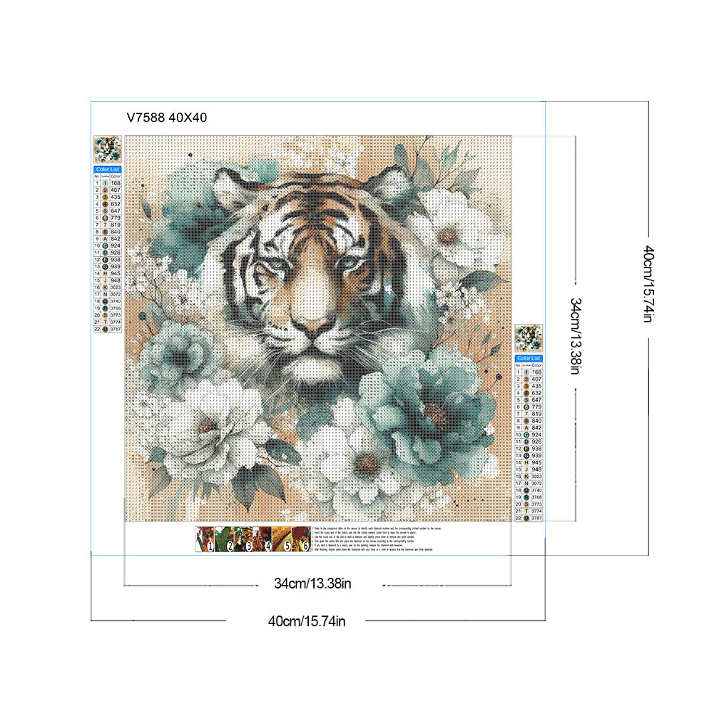 Blue And White Peony Tiger - Full Round Drill Diamond Painting 40*40CM