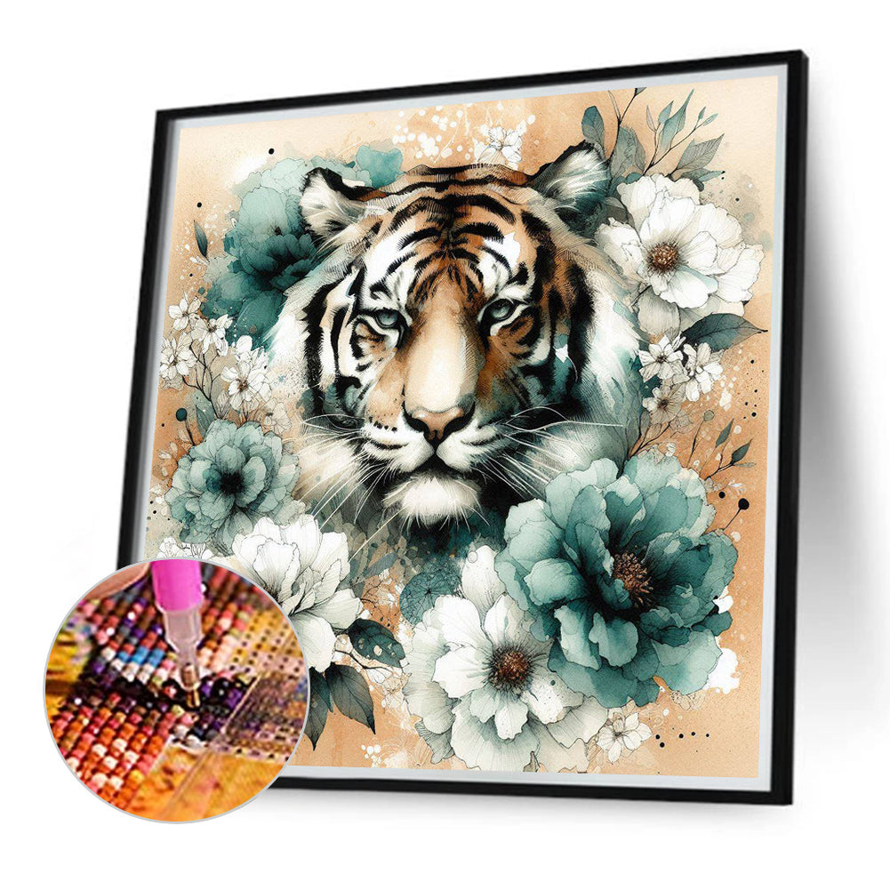 Blue And White Peony Tiger - Full Round Drill Diamond Painting 40*40CM