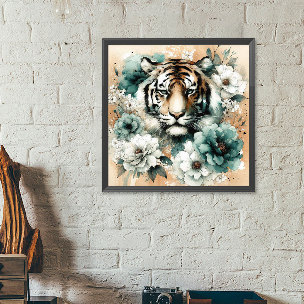 Blue And White Peony Tiger - Full Round Drill Diamond Painting 40*40CM