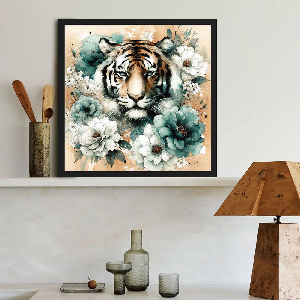 Blue And White Peony Tiger - Full Round Drill Diamond Painting 40*40CM