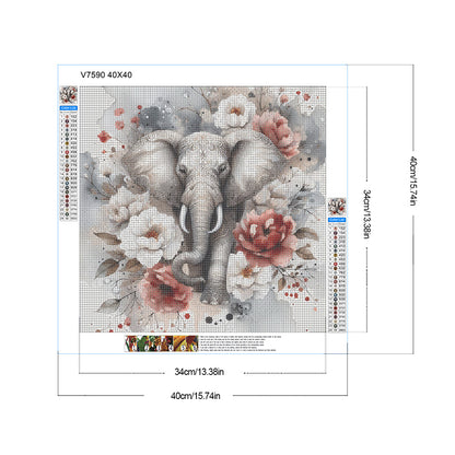 Red And White Peony Elephant - Full Round Drill Diamond Painting 40*40CM