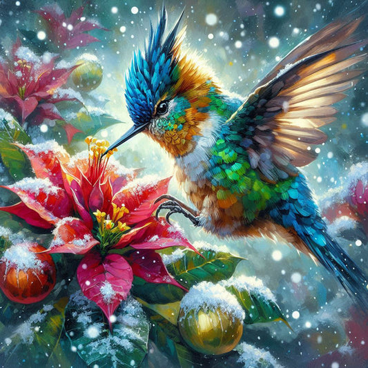 Poinsettia Hummingbird - Full Round Drill Diamond Painting 40*40CM