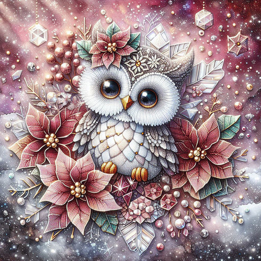 Poinsettia Owl - Full Round Drill Diamond Painting 40*40CM