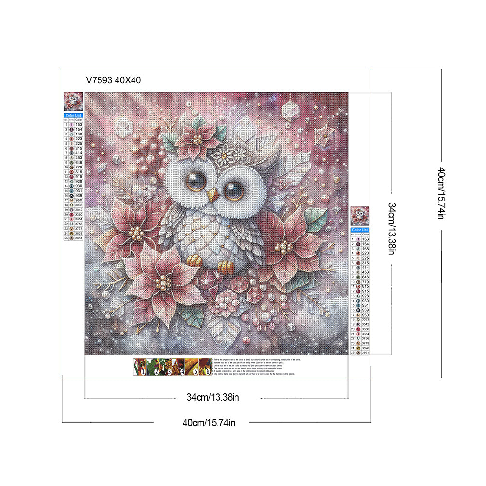 Poinsettia Owl - Full Round Drill Diamond Painting 40*40CM