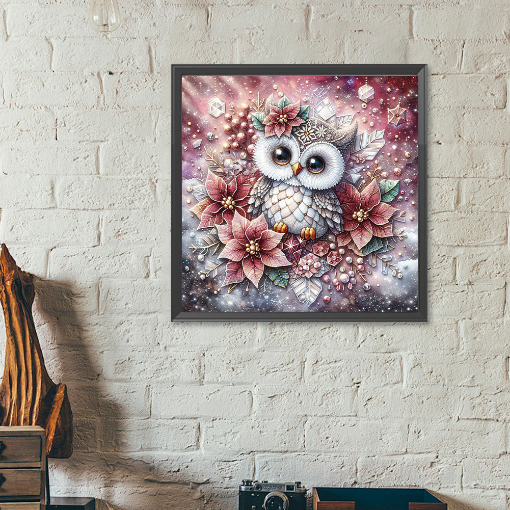 Poinsettia Owl - Full Round Drill Diamond Painting 40*40CM