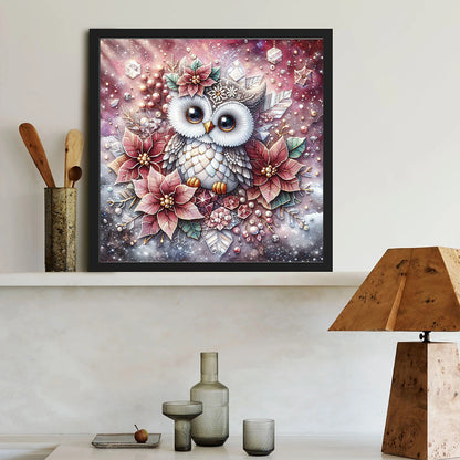 Poinsettia Owl - Full Round Drill Diamond Painting 40*40CM