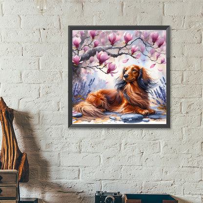 Magnolia Dachshund - Full Round Drill Diamond Painting 40*40CM