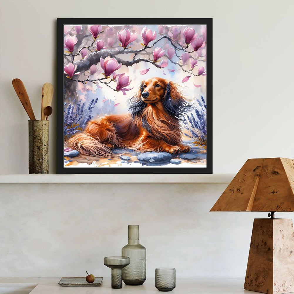 Magnolia Dachshund - Full Round Drill Diamond Painting 40*40CM