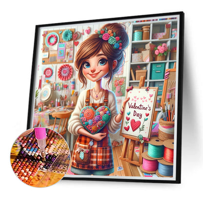 Art Girl Valentine - Full Round Drill Diamond Painting 40*40CM