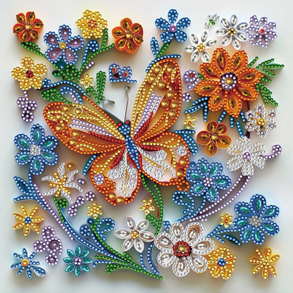 Paper-Cut Butterfly Flower - Partial Special-Shaped Drill Diamond Painting 30*30CM