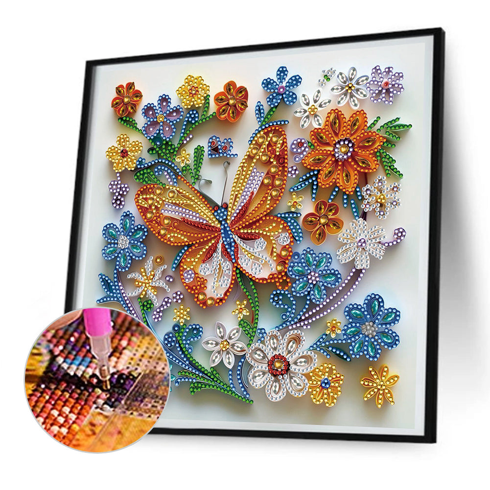 Paper-Cut Butterfly Flower - Partial Special-Shaped Drill Diamond Painting 30*30CM