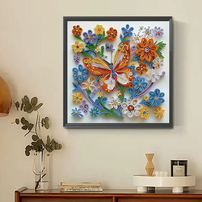 Paper-Cut Butterfly Flower - Partial Special-Shaped Drill Diamond Painting 30*30CM