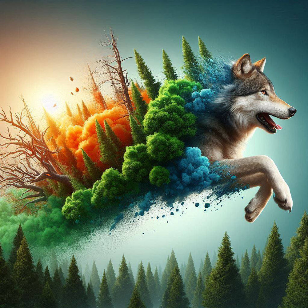 Run Out Of The Frame Mountain Wolf - Full Round Drill Diamond Painting 40*40CM