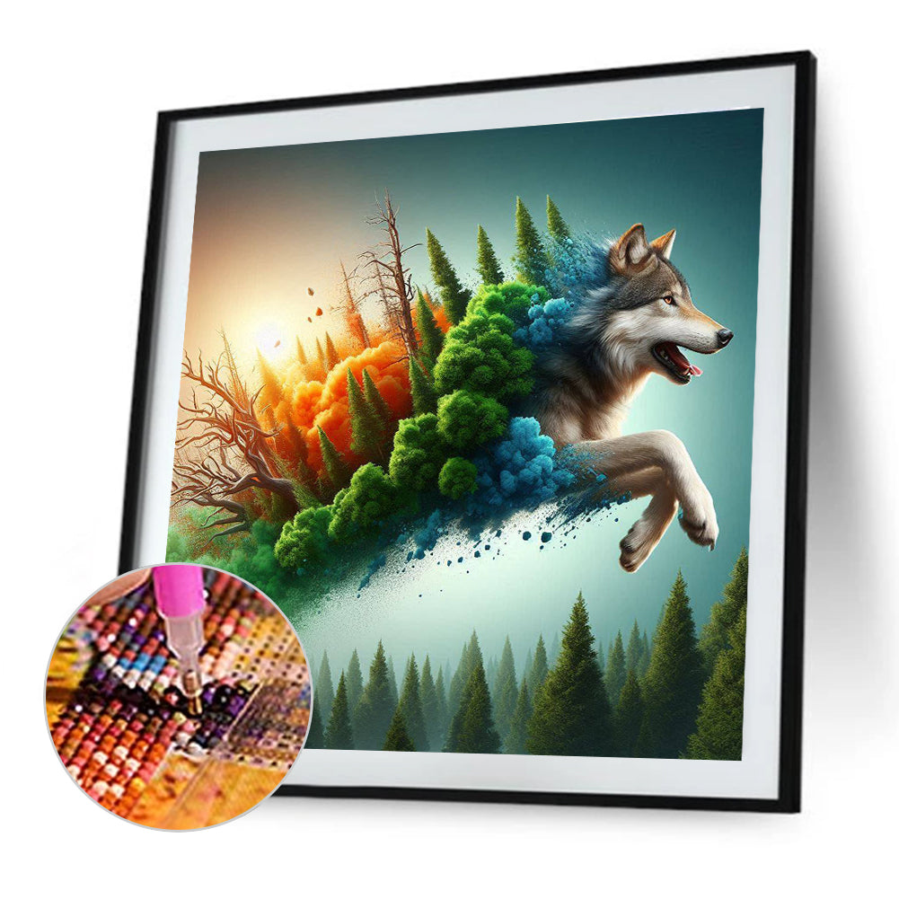 Run Out Of The Frame Mountain Wolf - Full Round Drill Diamond Painting 40*40CM