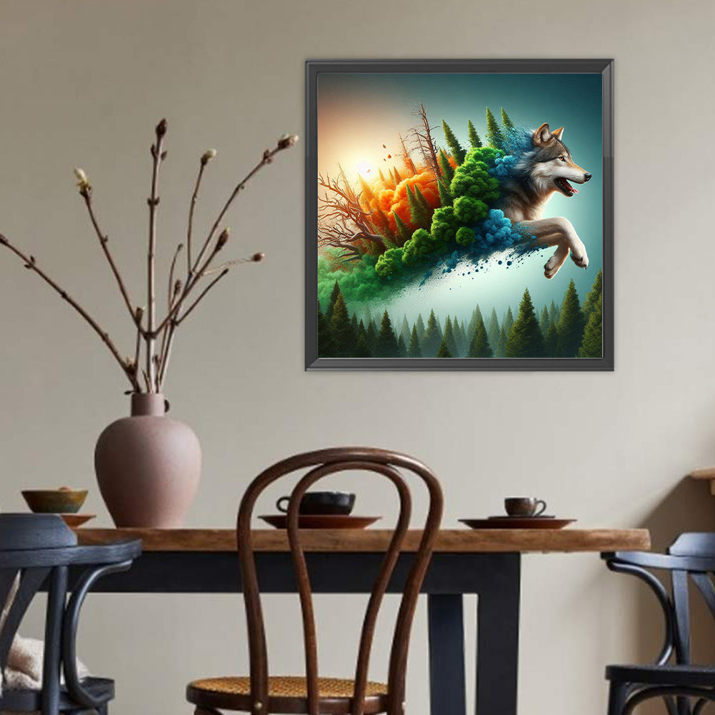 Run Out Of The Frame Mountain Wolf - Full Round Drill Diamond Painting 40*40CM