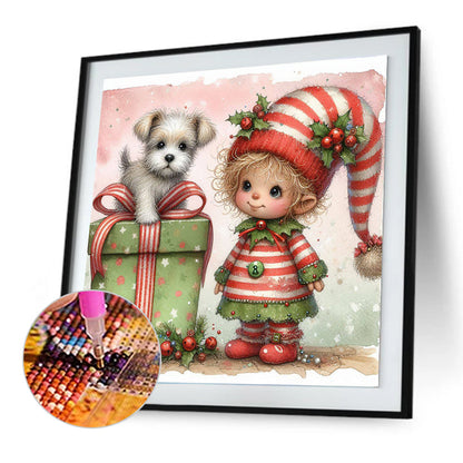 Christmas Girl And Dog - Full Round Drill Diamond Painting 30*30CM