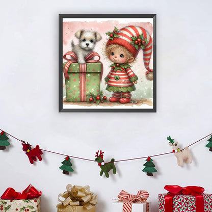 Christmas Girl And Dog - Full Round Drill Diamond Painting 30*30CM