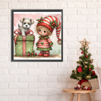 Christmas Girl And Dog - Full Round Drill Diamond Painting 30*30CM