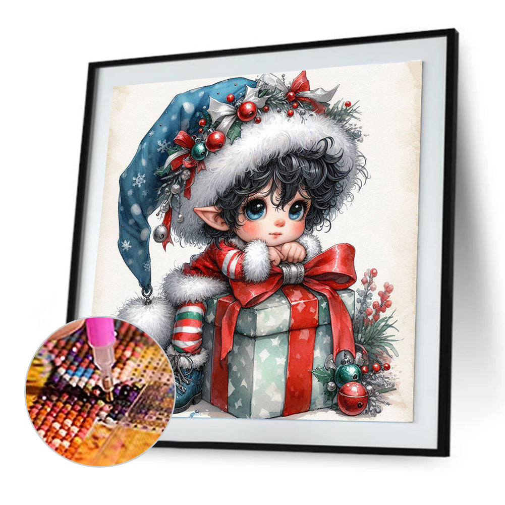 Christmas Black Hair Elf Boy - Full Round Drill Diamond Painting 30*30CM