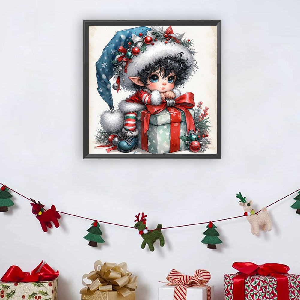 Christmas Black Hair Elf Boy - Full Round Drill Diamond Painting 30*30CM