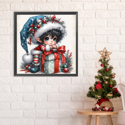 Christmas Black Hair Elf Boy - Full Round Drill Diamond Painting 30*30CM