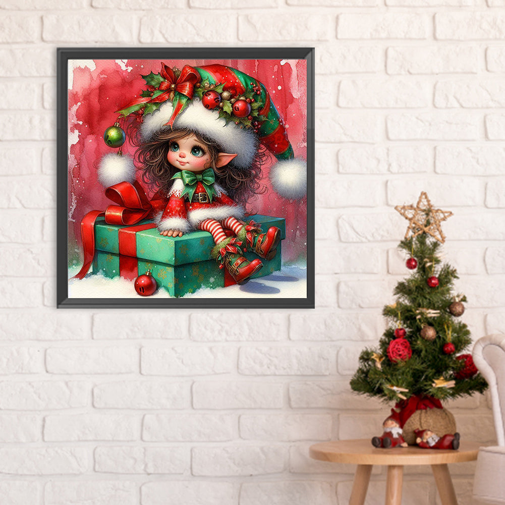 Christmas Curly Elf Girl - Full Round Drill Diamond Painting 30*30CM