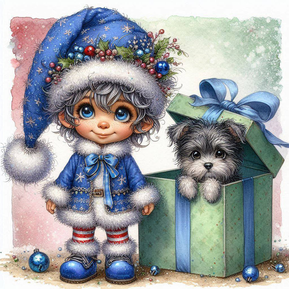 Christmas Boy And Dog - Full Round Drill Diamond Painting 30*30CM