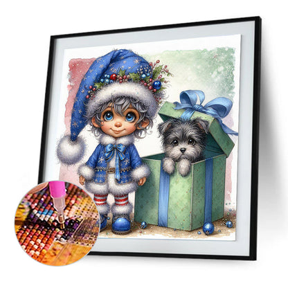 Christmas Boy And Dog - Full Round Drill Diamond Painting 30*30CM