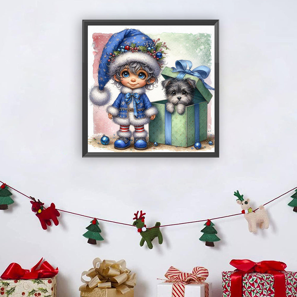 Christmas Boy And Dog - Full Round Drill Diamond Painting 30*30CM