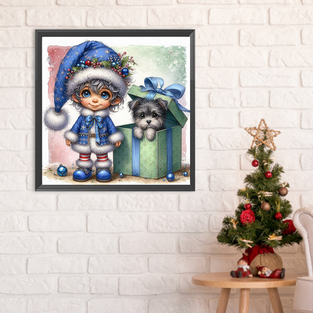 Christmas Boy And Dog - Full Round Drill Diamond Painting 30*30CM