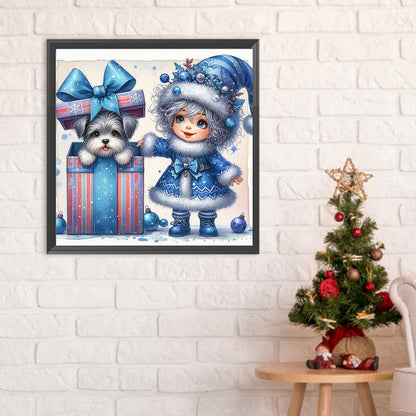 Christmas White-Haired Girl And Dog - Full Round Drill Diamond Painting 30*30CM