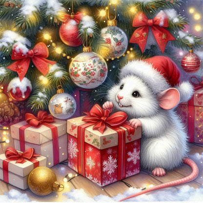 Christmas Gift White Mouse - Full Round Drill Diamond Painting 30*30CM