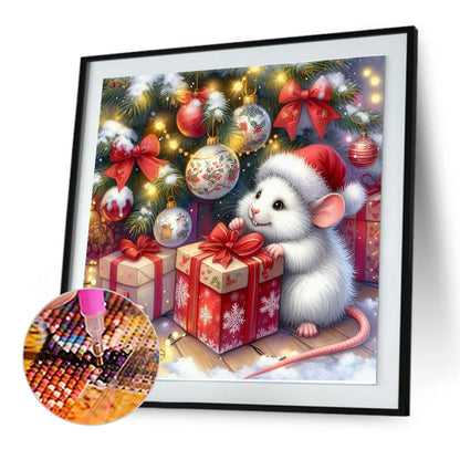 Christmas Gift White Mouse - Full Round Drill Diamond Painting 30*30CM