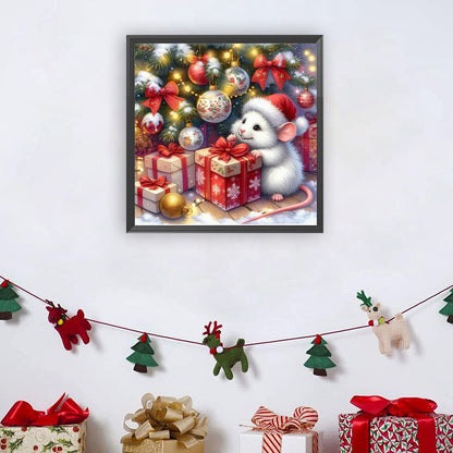 Christmas Gift White Mouse - Full Round Drill Diamond Painting 30*30CM